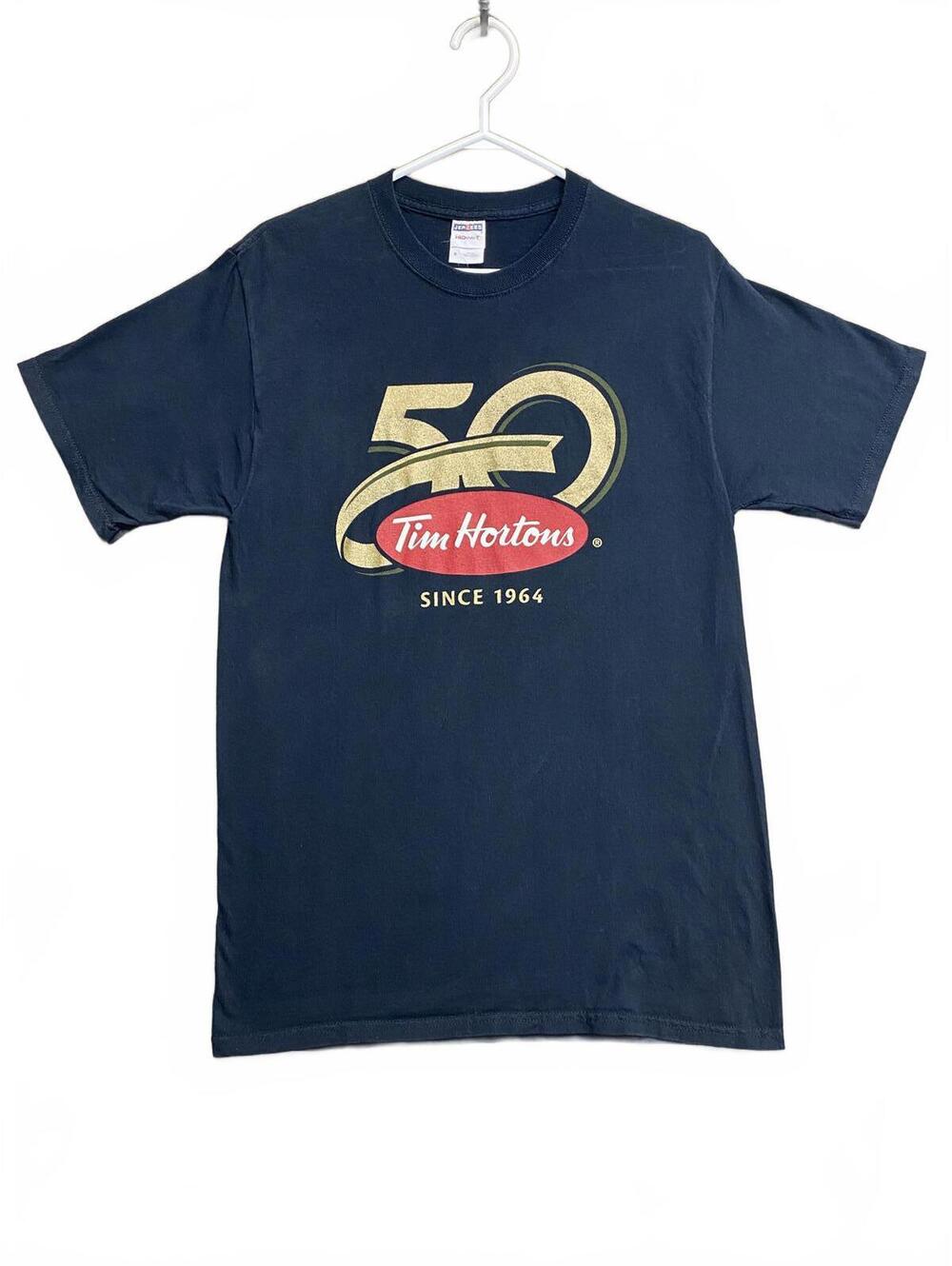 Tim Hortons 50th Anniversary T-Shirt Black on JERZEES Tag Size Medium